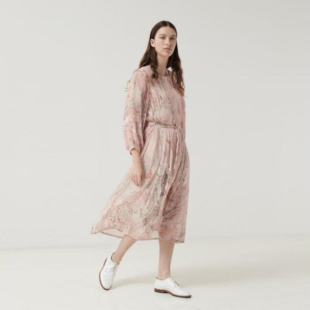 POLDER BELLA LONG SLEEVED MIDI DRESS IN  MARBLED PINK in M
